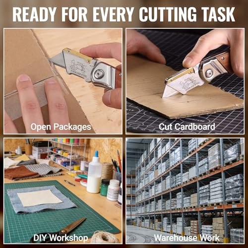 WORKPRO Folding Utility Knife with Belt Clip and Extra 10-piece Blades, Wood Handle Heavy Duty Cutter, Quick-change & Back Lock (Pack of 2) - size: Rosewood Handle (Pack of 2)