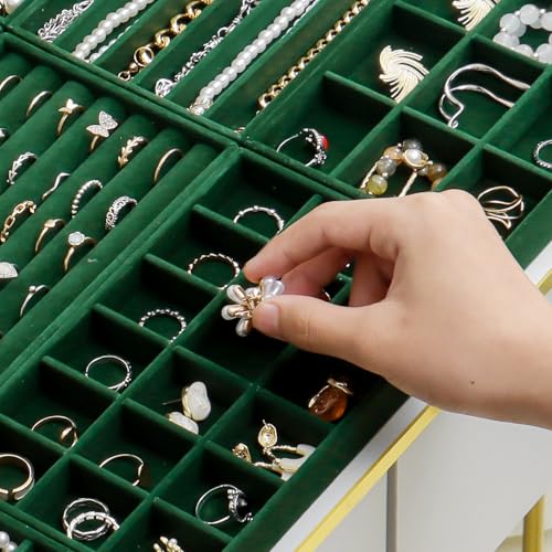 SPAKOWN Jewelry Organizer for Drawer Velvet Jewelry Tray - Set of 9 Green - color: Green
