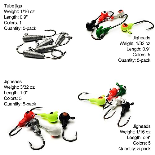 Crappie Tube Lures Jig Heads Soft Plastic Baits Worms Kit - size: 124 Pcs - Crappie Lures Tube Lures