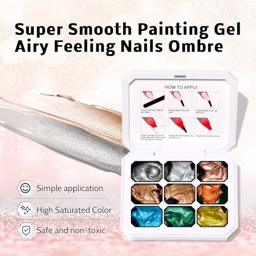 Pat Gel Ombre Nails Palette, Chrome Metallic Gel Polish 3D Metal Reflective - color: 9 Colors M