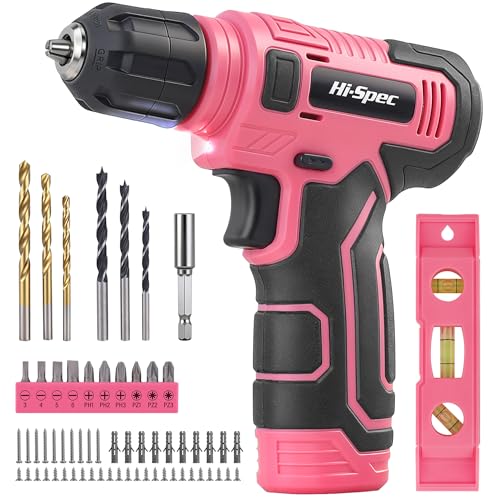 Hi-Spec 8V USB Power Drill Driver Bit Set with Hanging Kit for DIY, Pink - color: Pink