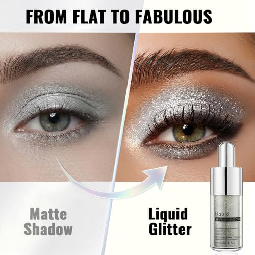 Silver White Pink Shimmer Liquid Metallic Eyeshadow, Everyday Cool Toned Eye Shadow Makeup for Older Women, Multi-Dimensional Finish For Brown Hazel Eyes, Mini Travel Size, Vegan & Cruelty-Free 01# - color: J-#01