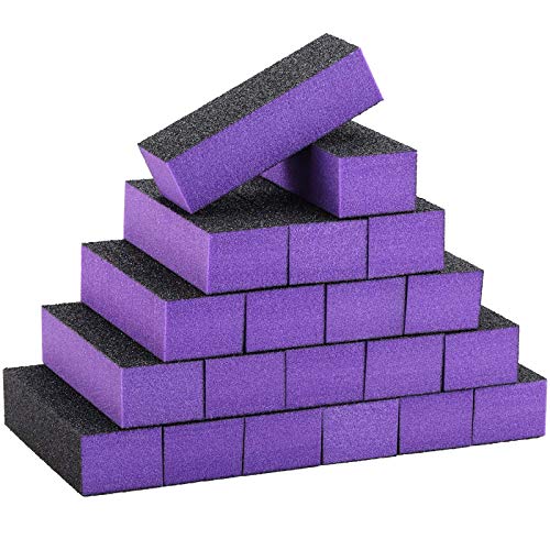20 Pcs Nail Buffer Block Sponge Sanding Buffing File 80/120 Grit 3 Sides Nail Files for Manicure Nail Tools (Purple Black) - color: Purple