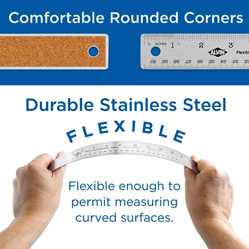 ALVIN R590-12 Inking Ruler with Nonskid Cork Back, Stainless Steel, 12" x 1-1/8" Size - style: 12"