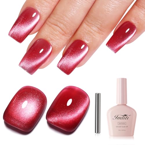 Red Cat Eye Gel Nail Polish with Magnet, Holographic Glitter Shimmer Magnetic UV Gel Polish for Nail Art Soak off UV Led - color: Cat Eye-Red