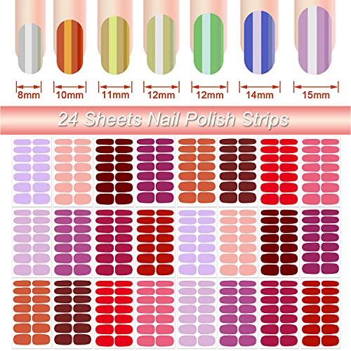 24 Sheets Nail Polish Strips Full Nail Wraps - Red Pink, Self Adhesive Gel Nail Strips Stick on Nail Polish Stickers for Women Nail Art Accessories with 1pc File, Cuticle Stick - color: Pink,red