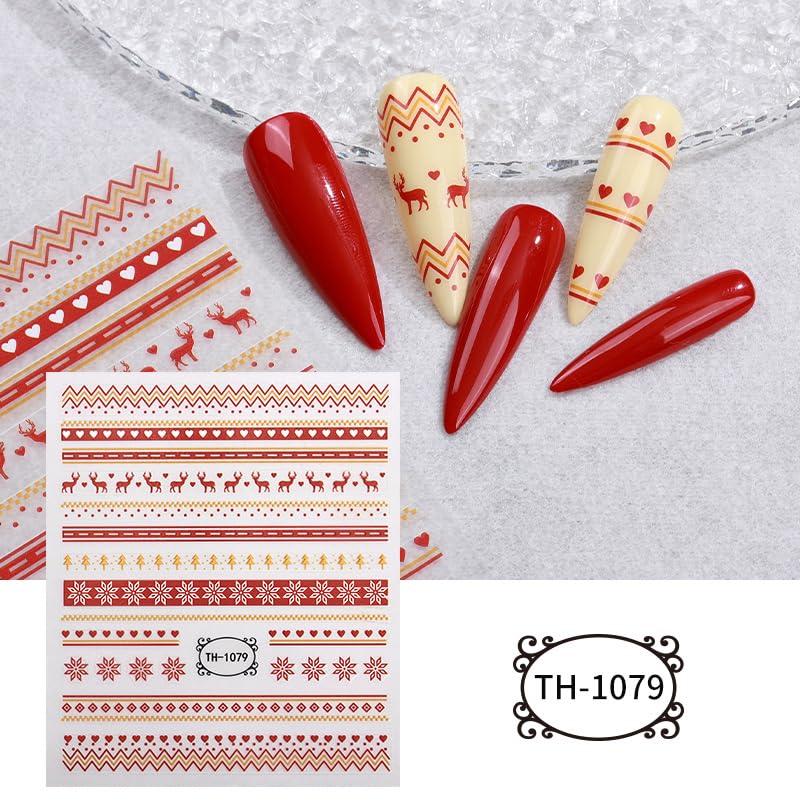 8 Sheets Christmas Nail Stickers for Nail Art, 3D Self-Adhesive Nail Decals - color: Christmas B