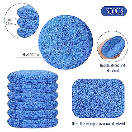 Tanlade 50 Pcs Microfiber Wax Applicator Pads 5 Inch, Blue - color: Blue