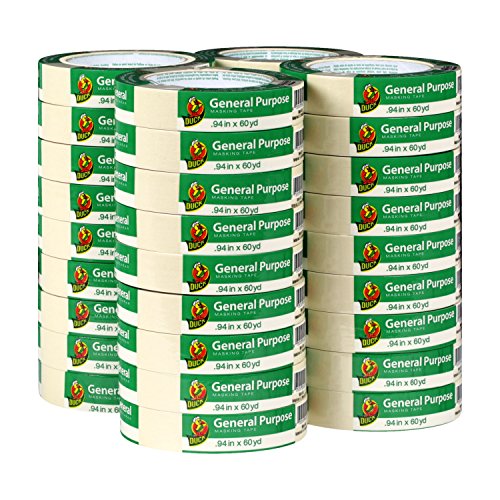 Duck Brand General Purpose Masking Tape, Beige, 0.94 in x 60 Yds, 36 Rolls - size: 24 Rolls, .094" Width