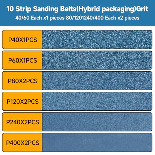 10-Piece Premium 2 x 27 Inch Zirconia Sanding Belts 40-400 Grit - color: Mix Grit, size: 2x27 Inch