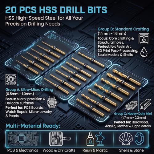 ARROWMAX Mini Electric Hand Drill Pen with 20pcs Drill Bits & LED Light - size: SDS MINI