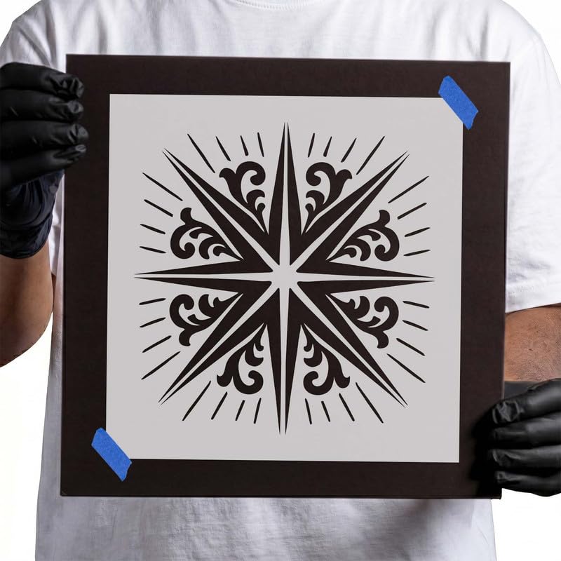 Radiating Scroll Star Stencil – Stencil Stop 9 Inch Reusable 14 Mil Mylar Painting Template - color: Radiating Scroll Star Stencil, size: 9 Inches