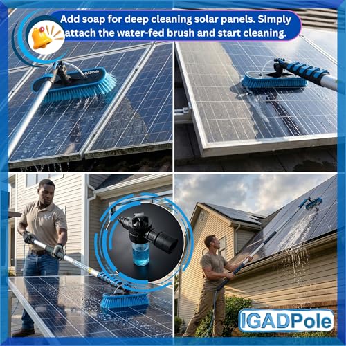 IGADPole 17 FT Water-Fed Cleaning Kit – Extendable Telescopic Pole with Soap-Dispenser, Brush & Cobweb Duster, Adjustable 5-17 FT Handle for Safe High Window, Gutter, Solar Panel & Exterior Cleaning - size: 17 ft Pole