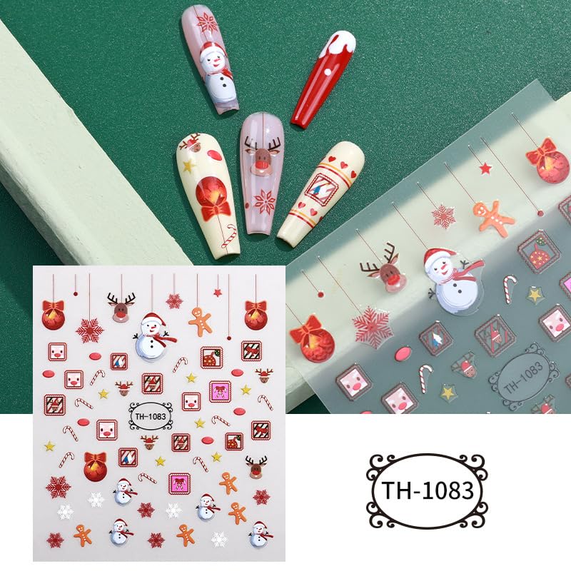 8 Sheets Christmas Nail Stickers for Nail Art, 3D Self-Adhesive Nail Decals - color: Christmas B