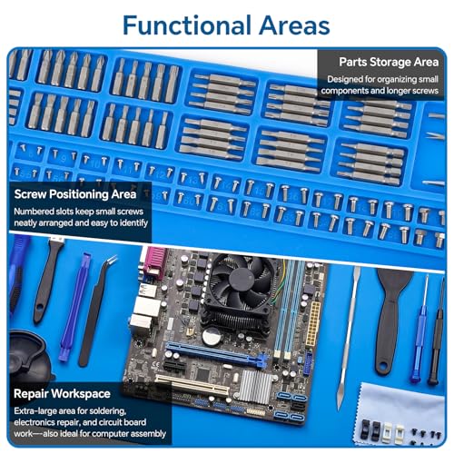 Large Soldering Mat, 27.6"x15.7", Heat Resistant 932°F Silicone - color: Blue