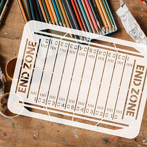 FINGERINSPIRE Football Field Stencil 8.3x11.7inch 14 Mil Template for Painting Lines, Numbers, Patterns - Reusable DIY Craft Decor Yardlines Plastic Stencil