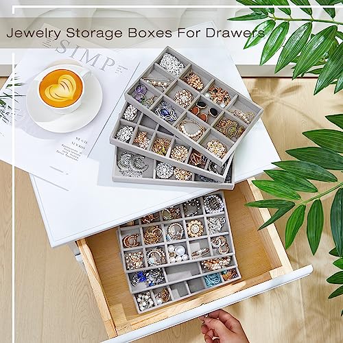 Junkin 12 Pcs Velvet Jewelry Organizer Tray, Stackable Storage - color: Gray