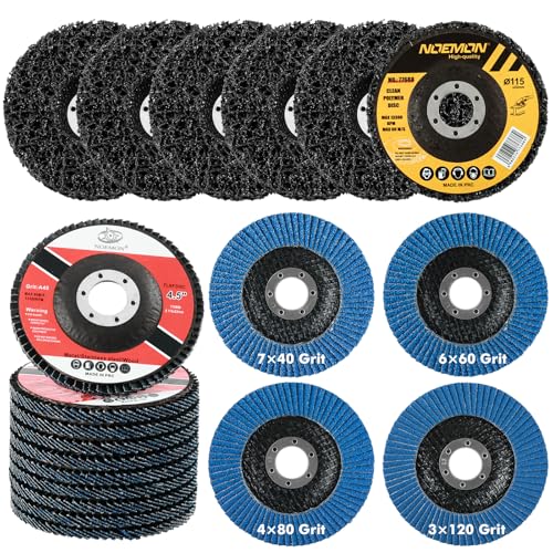 25 Pack Strip & Flap Disc Combo Set for Angle Grinder Includes 5 Strip Discs and 20 Flap Discs (40/60/80/120 Grit), 4.5 Inch Grinding Wheels for Rust Removal, Paint Stripping, Weld Finishing on Metal - style: Standard Mix