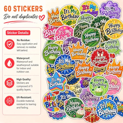 Vybonz Birthday Stickers Happy Birthday Party Celebration Decal Pack - color: Happy Birthday