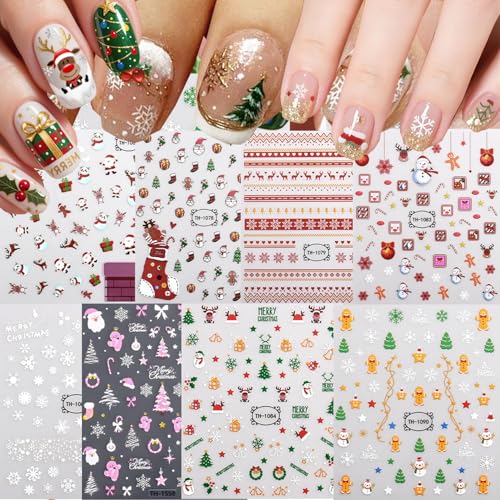 8 Sheets Christmas Nail Stickers for Nail Art, 3D Self-Adhesive Nail Decals - color: Christmas B