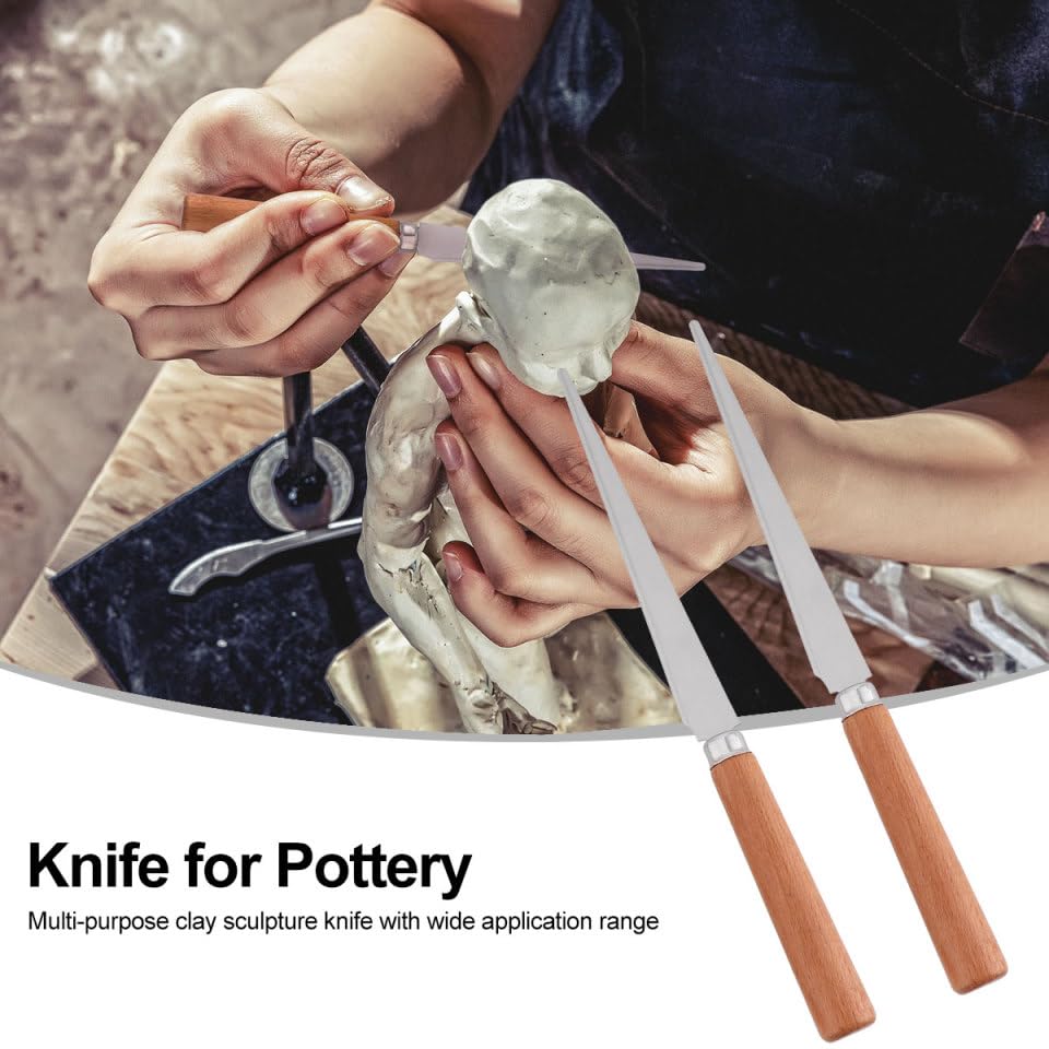 PACKOVE 2pcs Fettling Knife Wooden Handle Clay Carving Tool