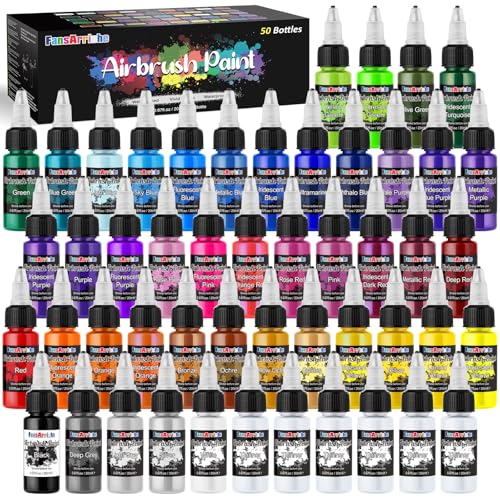 FansArriche Airbrush Paint, 44 Colors with 6 Thinners, 20 ml/Bottle - color: 44 Colors with 6 Thinnners