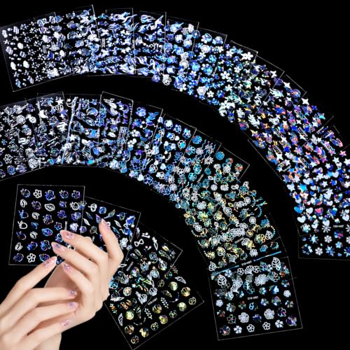 60 Sheets Aurora Nail Stickers for Nail Art, Star Art Stickers