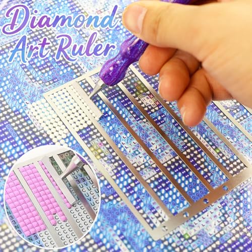 4 Beads Round Diamond Art Ruler, Stainless Steel Diamond Painting Ruler for Precise Drill Alignment, Diamond Dot Drill Alignment Tool, DIY Art Crafts Diamond Painting Kits - size: Round 4 rows