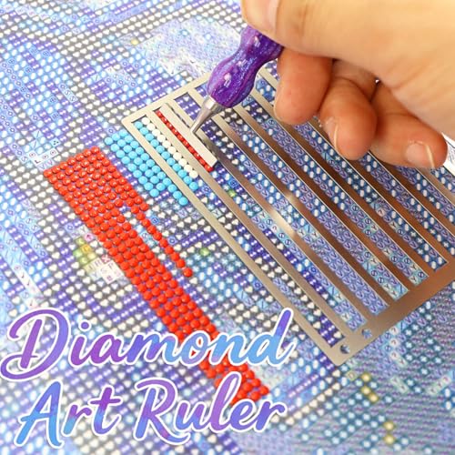 4 Beads Round Diamond Art Ruler, Stainless Steel Diamond Painting Ruler for Precise Drill Alignment, Diamond Dot Drill Alignment Tool, DIY Art Crafts Diamond Painting Kits - size: Round 4 rows