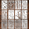 Keluna Tree Texture Stencils Painting, 12 Pcs Tree Branches Stencils for Painting on Wood Wall, Mixed Designs Tree Branch Bird Stencils for Painting on Rock Canvas Wood Wall Floor Home Decor - style: tree