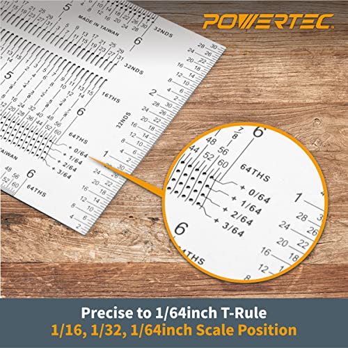 POWERTEC 6'' & 12'' Stainless Steel Precision Marking T-Square, T Rule w/Pencil for Measuring, Scribing, Setting Up Bits Height, Woodworking & Crafting Marking Tools for Drill Press,Table Saw 80032 - style: 6" & 12" T Square