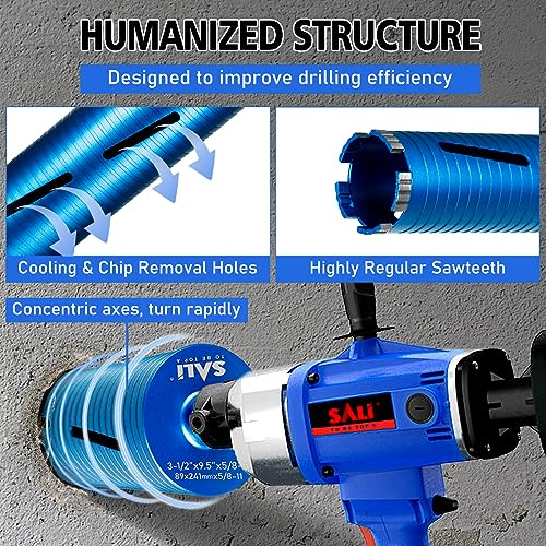 SALI Diamond Core Drill Bits 5 1/2" Diameter 10"/254mm Drilling Depth 5/8-11" Thread Core Bit Turbo Laser-Welded Segments for Cured Concrete with, Brick, Block, Masonry, with Two Adapters - size: 5 1/2 inch