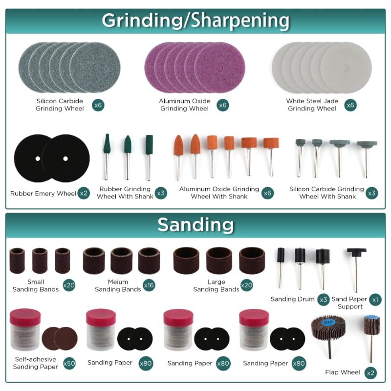 508PCS Rotary Tool Accessories Kit, Rotary Tool Bits for Universal Grinding, Sanding, Cutting, Polishing, Carving and Engraving, Fits for Dremel Bit Kit