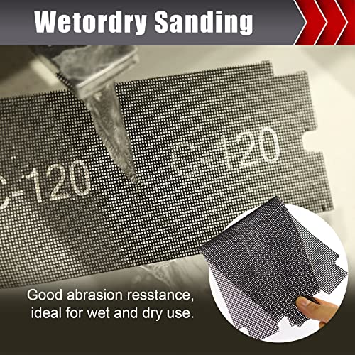 BOSHCRAFT 15 Pcs 120 Grit Sanding Screen Mesh Sheets, Drywall Sandpaper Assortment for Wood Metal Auto Hand Sander & Pole Sander, Wet or Dry Sanding Mesh 4-3/16" x 11" - style: 120 Grit-10pcs