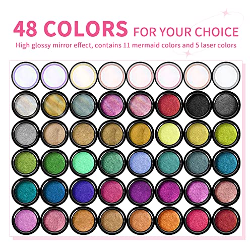SAVILAND Mirror Chrome Nail Powder Set, 48 Colors - color: 08-48PCS Chrome Nail Powder Set