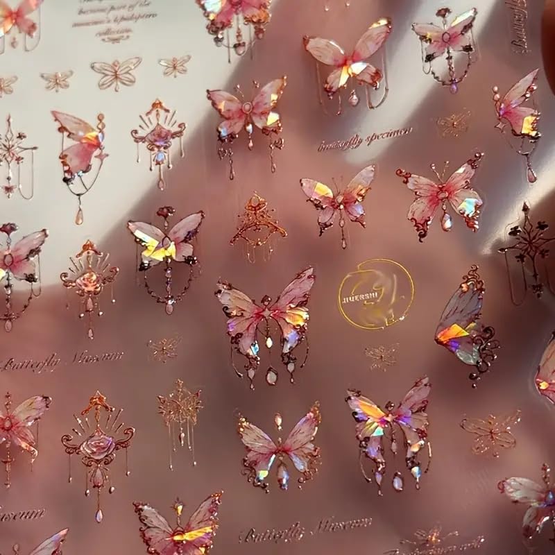 Butterfly Nail Art Stickers Decals 5D Butterfly Nail Stickers Pink Seashell 5D Embossed Shinny Butterflies Nails Design Decals Butterflies Stickers for Women DIY Manicure Nails Art Decorations - style: pink butterfly
