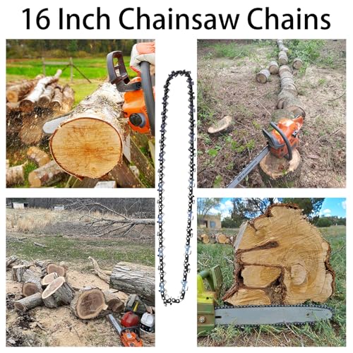 [4 Pack] 16 Inch Chainsaw Chain 3/8" LP Pitch .050" Gauge 56 DL - Manganese Steel Low-Kickback Chains, Fits for Craftsman, Poulan, Husqvarna, Echo, Ryobi and More