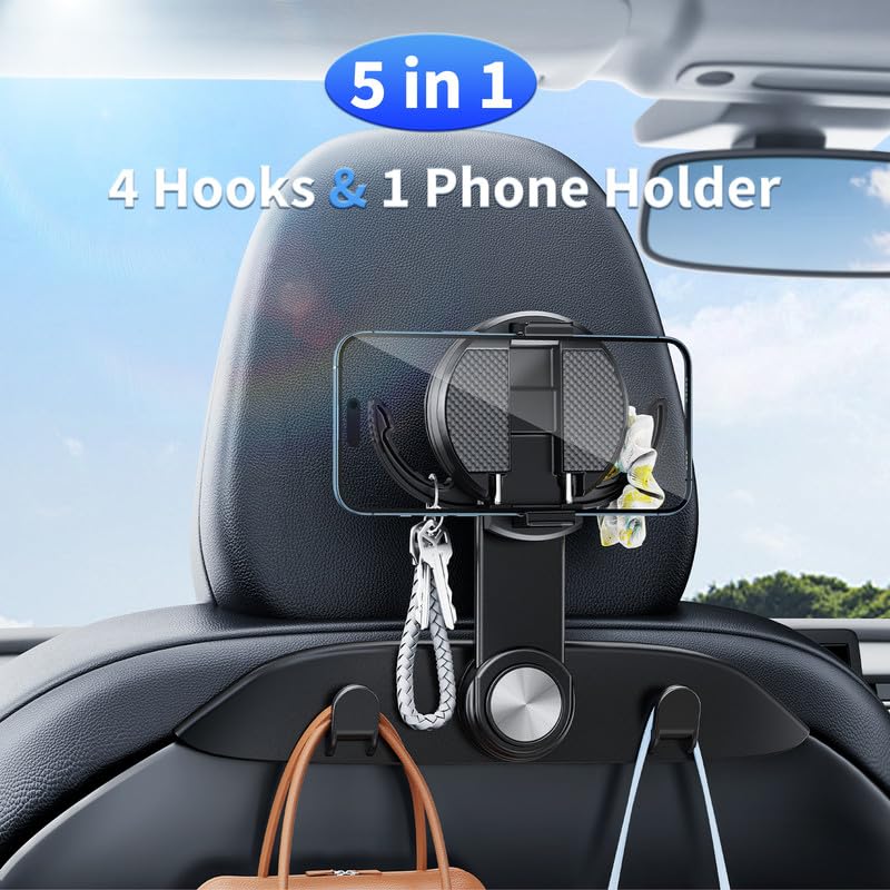 2-in 1 for Tesla Back Seat Organizer Headrest, Hook & Clamp Phone Holder