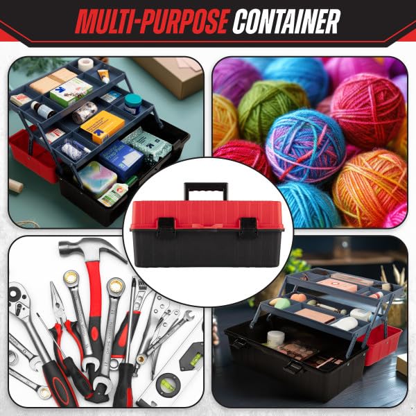 Stalwart 3-Tier Plastic Tool Box Organizer, Red, 15.94-Inch - color: Red/Black