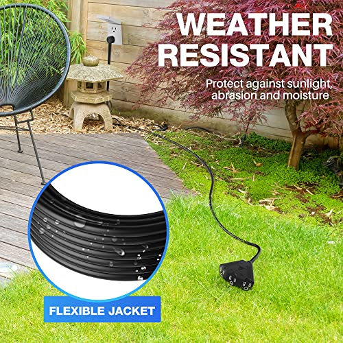 Outdoor Extension Cord 25FT with 3 Outlets, 3 Prong Power Grounded, 14AWG - size: 25FT, style: 14AWG (14 Gauge)
