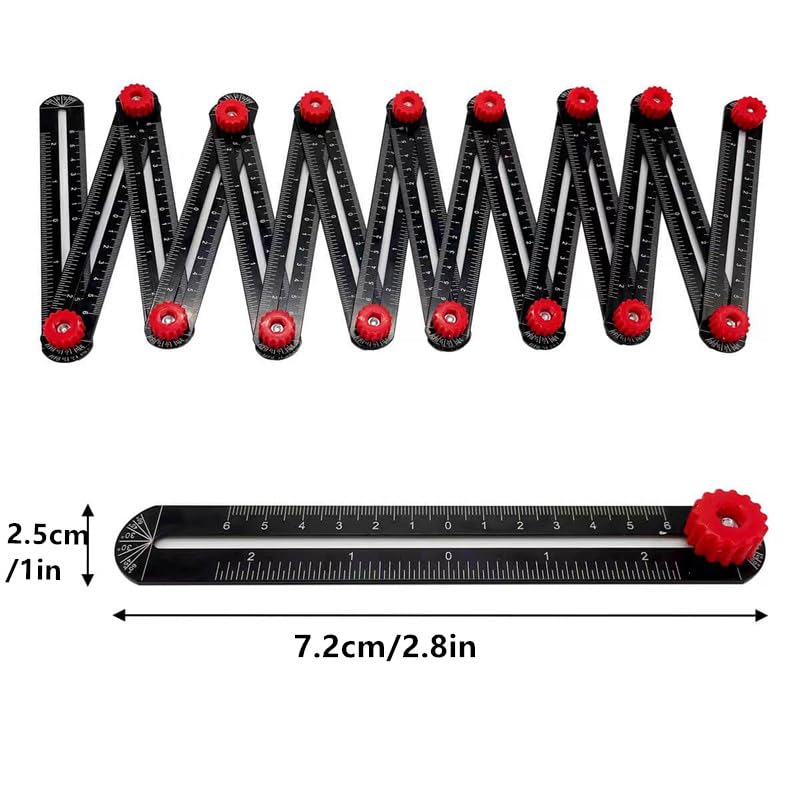 Multi Angle Measuring Ruler, 16-Sides Ruler Hole Locator Aluminum Alloy Universal Multi Angle Measuring Ruler Protractors, Adjustable Floor Tile Glass Woodworking Puncher - color: 16 side