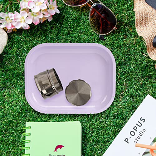 Metal Tray With Soft Magnetic Lid, Small Blank With Spill Proof Cover, Cute Purple, Perfect for Home and On-The-Go, 7" x 5.5" x 0.6" - color: Purple