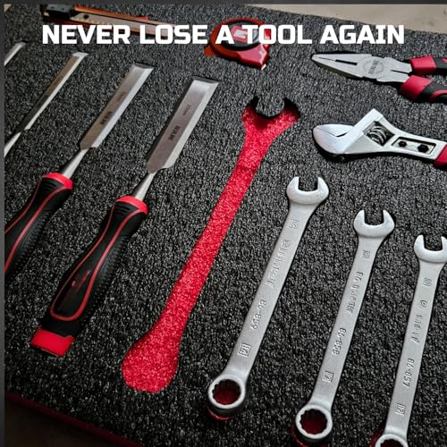ONREVA Tool Box Foam Organizer 16x12x2 inch 3 Pack, Black with Red
