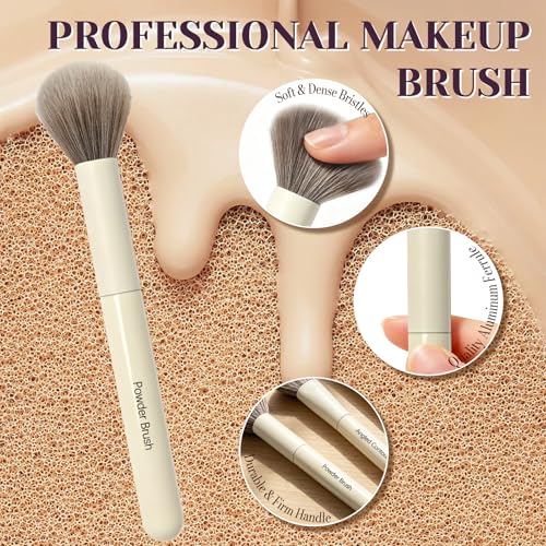 8 Pcs Makeup Brush Set, Premium Synthetic Makeup Brushes with 2 Puffs - color: White