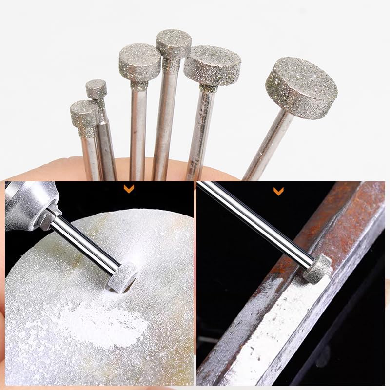 Flat E:pingE 3-10 (6zhi) 6-Piece Round Flat Sanding Engraving Grinder Diamond Sanding Tool for Sharp, Diamond Bit - 3/32 Inch Shank, Stone Engraving Tool for Electric Rotary Tool