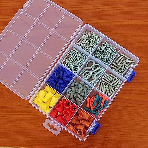 6 Pack Fixed 12 Grids Clear Plastic Storage Divider Box with Lid