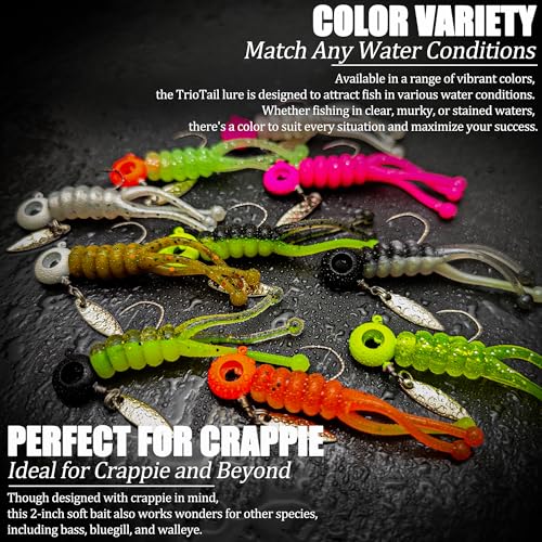 Crappie Jig Heads Lures Baits with Spinner, Scent Holder, 110 Pcs - color: 110Pcs - Crappie Jigs, Split TriTail Grub