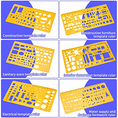Zonon 11 Pcs Architect Scale & Geometric Drawing Template, Stylish, Yellow - color: Yellow, style: Stylish