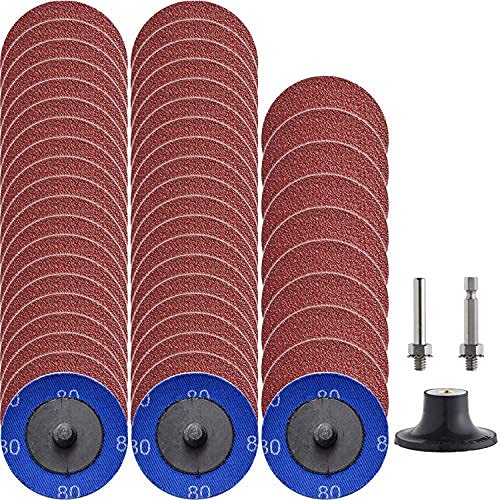 Miroku 50Pcs P80 2 inchTwist on Quick Change Discs Set, A/O Sanding Discs with 1/4" Holder, for Die Grinder Surface Prep Strip Grind Polish Finish Burr Rust Paint Removal - style: 80 grit