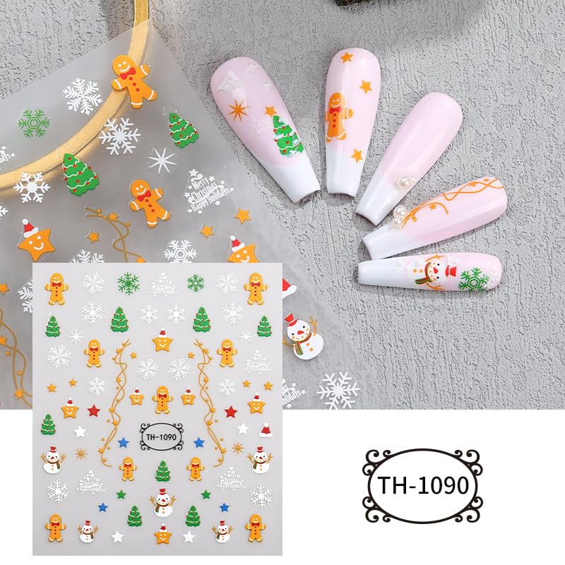 8 Sheets Christmas Nail Stickers for Nail Art, 3D Self-Adhesive Nail Decals - color: Christmas B